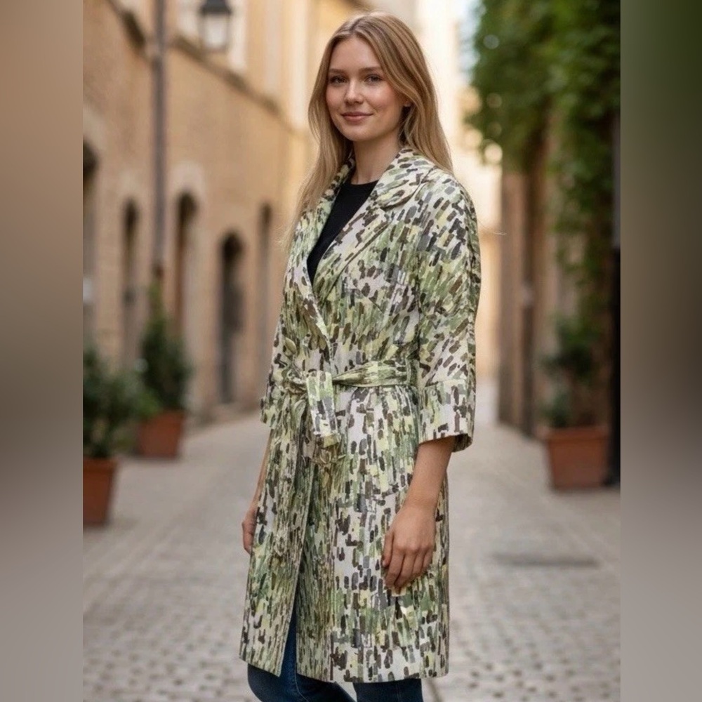 MSPR $230 Vertigo Paris Belted Double Breasted Trench Coat Multi Sz XS